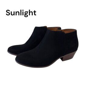 Soda Black Faux Suede Ankle Booties With Low Block Heel & Side Zipper